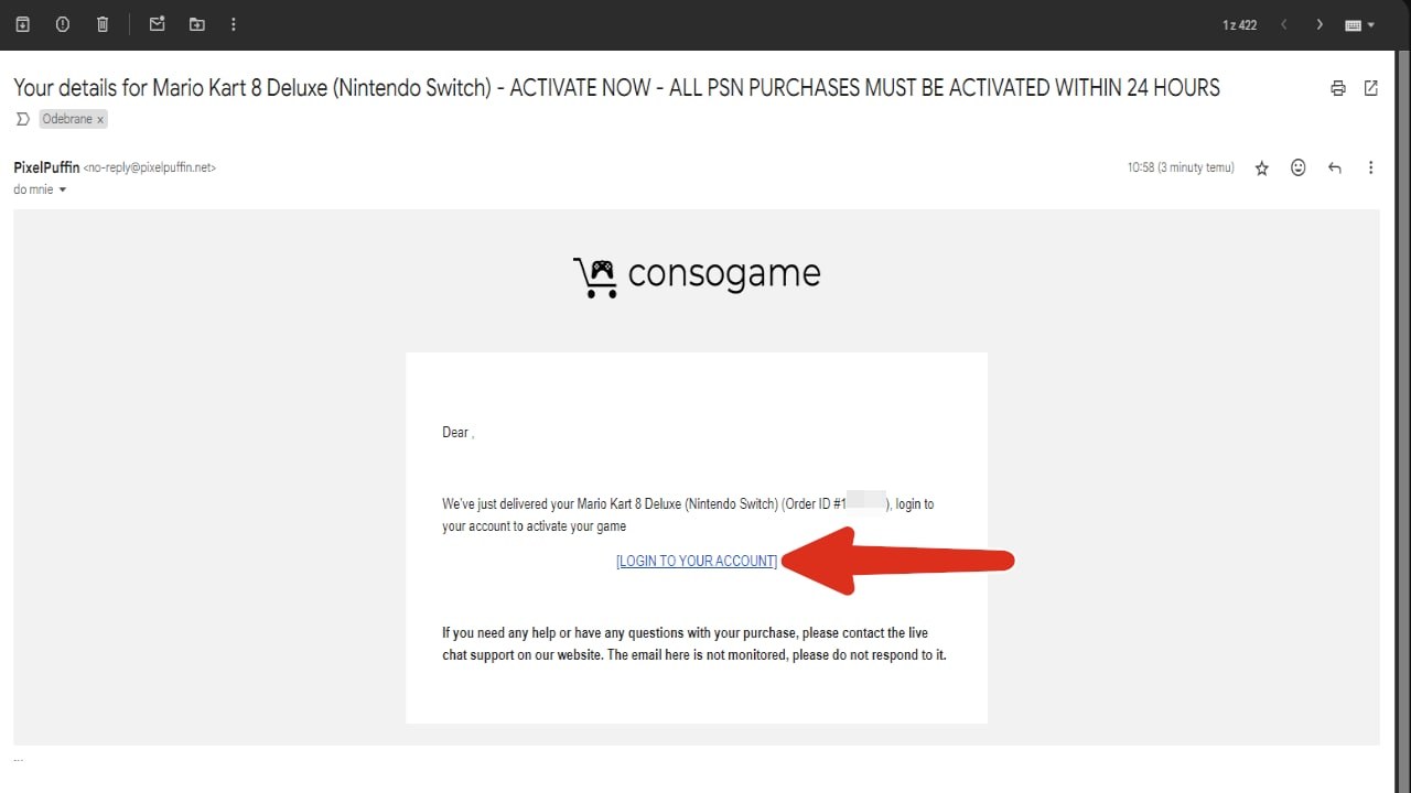 Email de ativação com o link de acesso à conta