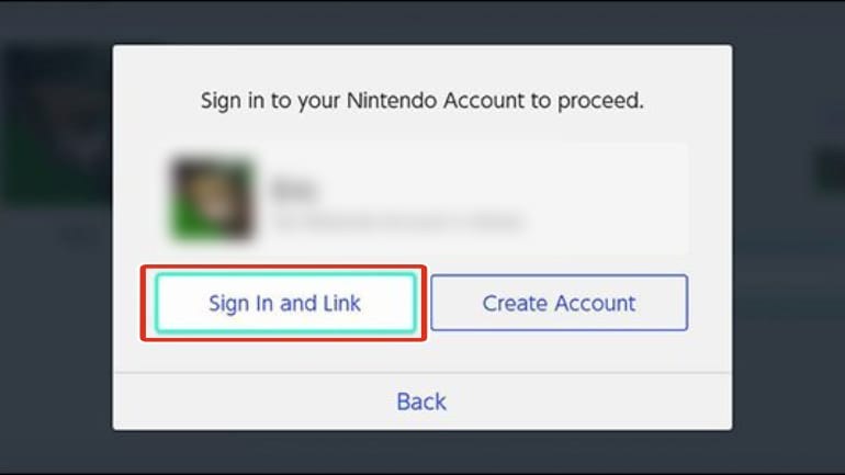 Janela Iniciar sessão e associar na Nintendo Switch