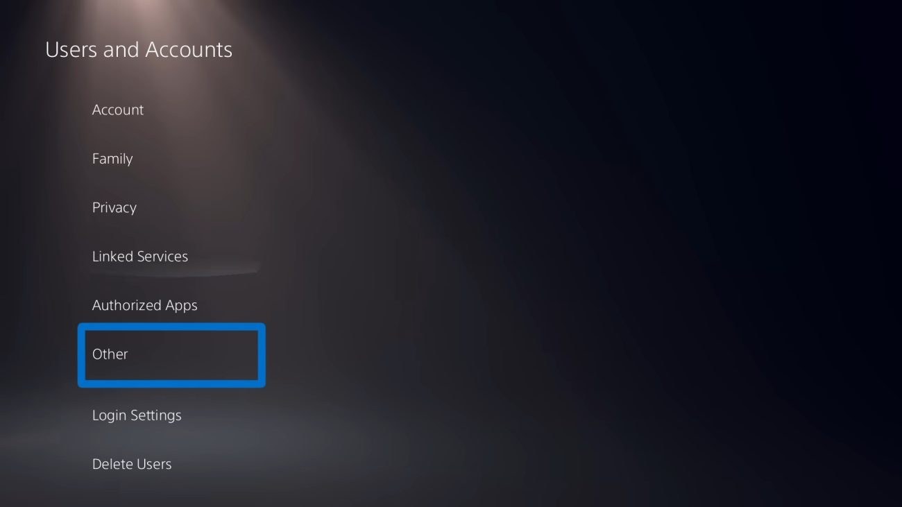 Secção Utilizadores e contas com Outros destacado